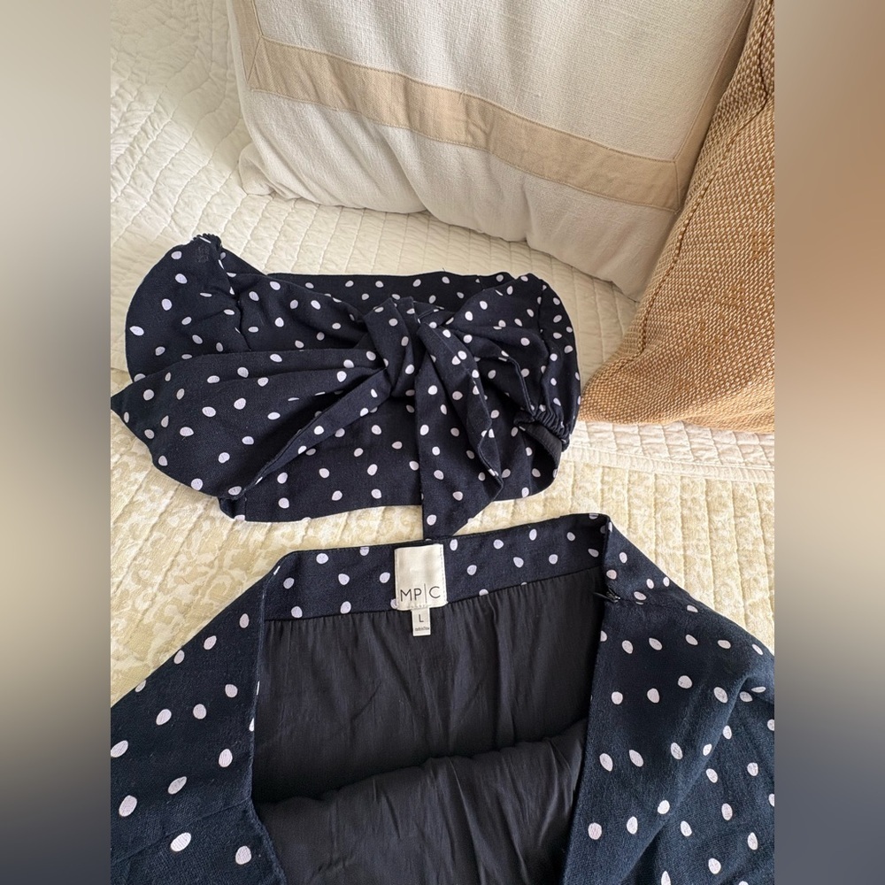 MINKPINK | Pip Polka Dot Midi Skirt | Navy Blue | Size L - Picture 10 of 16